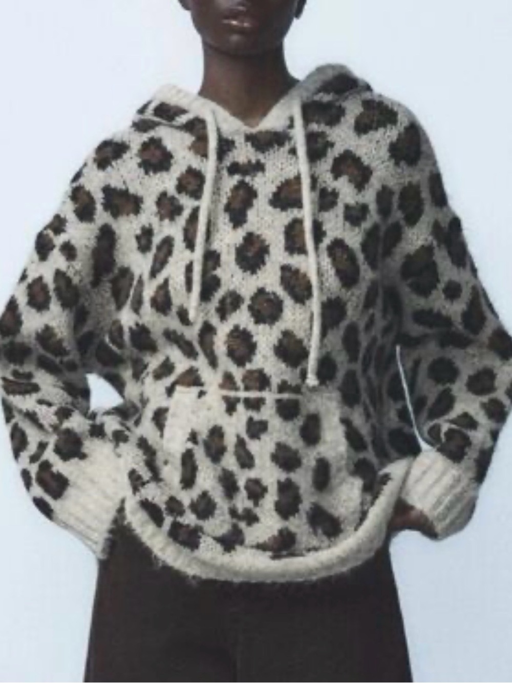 Zara Cozy Cheetah Print Oversized Hooded Sweater Thick Ribbed Trim Luxurious